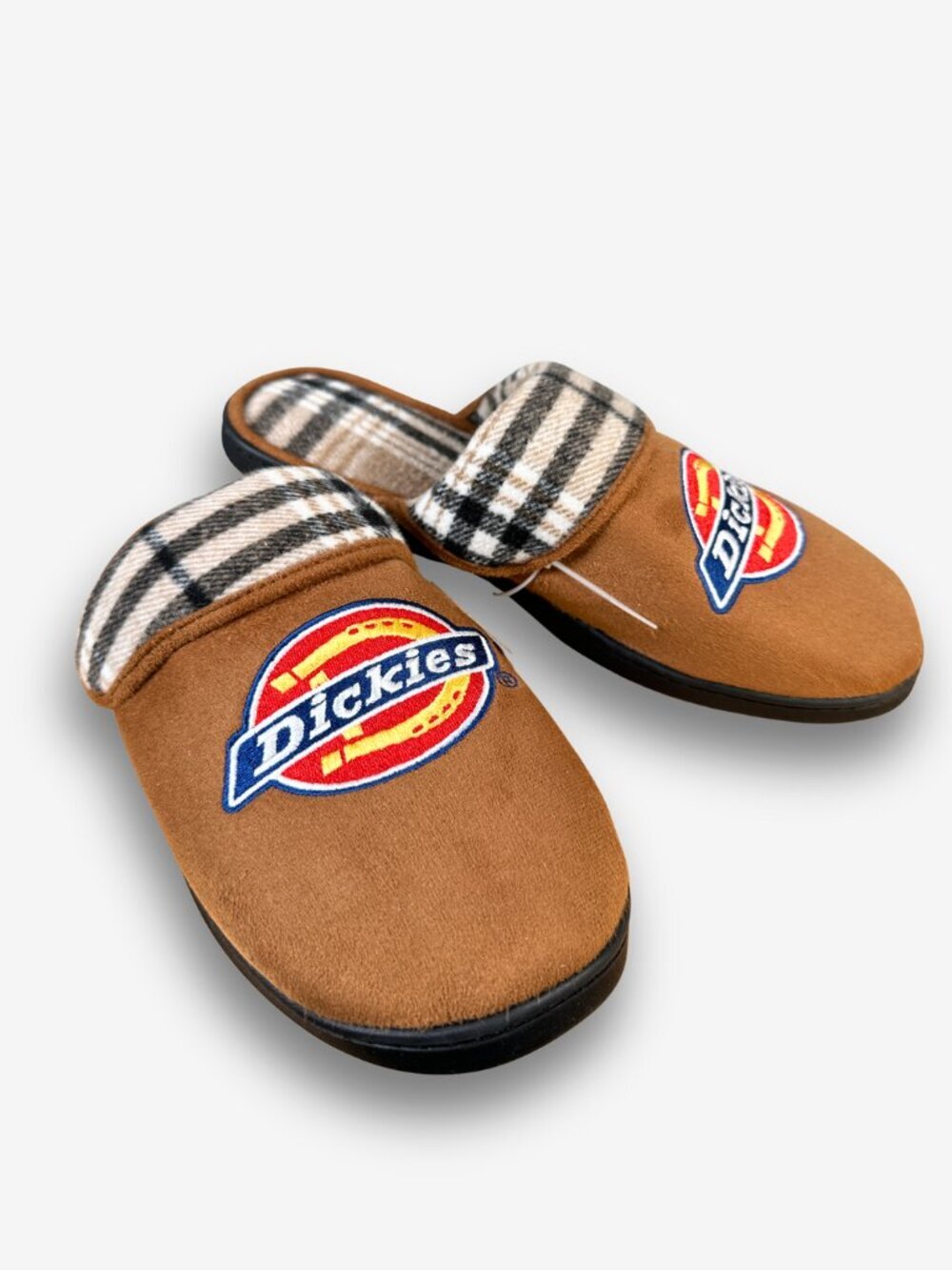 Dickies Memory Foam Slippers Brown Plaid Lined Slide On Size 11-12 Gift Idea